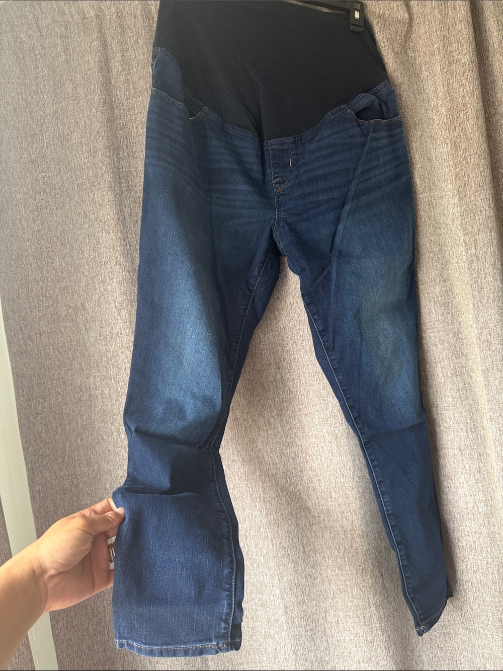 Maternity Dark Blue Stretch Jeans with Black Panel
